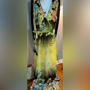 Alberto Makali Yellow and Black Floral Maxi Dress